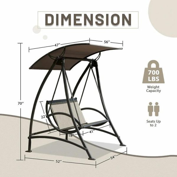 Tindell Porch Patio Swing With Adjustable Canopy, Swing With Stand, Outdoor Swings With armrests, Weather Resistant Steel Frame And PVC-Coated Polyester Fabric