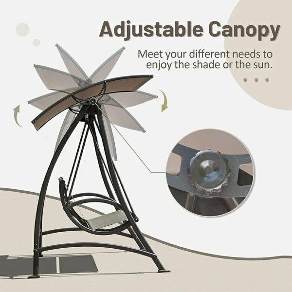 Tindell Porch Patio Swing With Adjustable Canopy, Swing With Stand, Outdoor Swings With armrests, Weather Resistant Steel Frame And PVC-Coated Polyester Fabric
