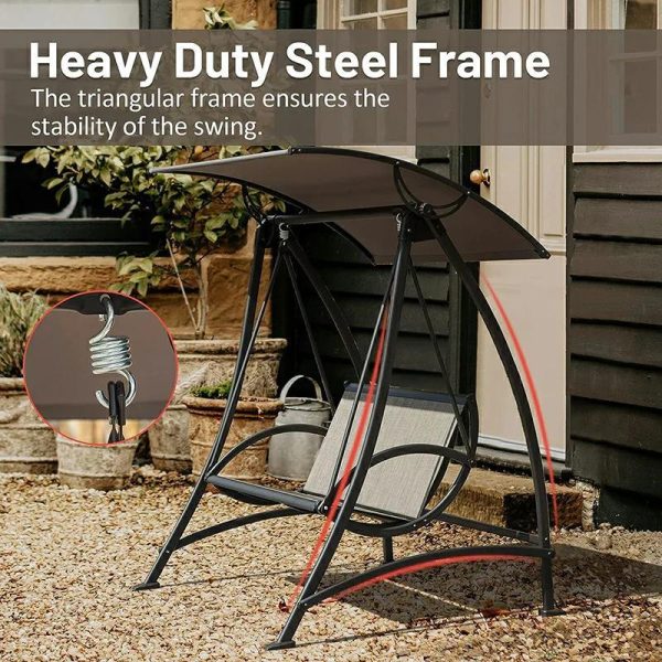 Tindell Porch Patio Swing With Adjustable Canopy, Swing With Stand, Outdoor Swings With armrests, Weather Resistant Steel Frame And PVC-Coated Polyester Fabric