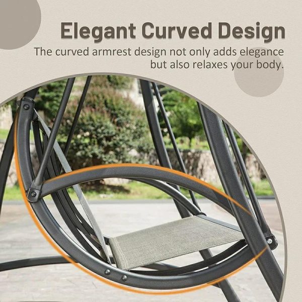 Tindell Porch Patio Swing With Adjustable Canopy, Swing With Stand, Outdoor Swings With armrests, Weather Resistant Steel Frame And PVC-Coated Polyester Fabric