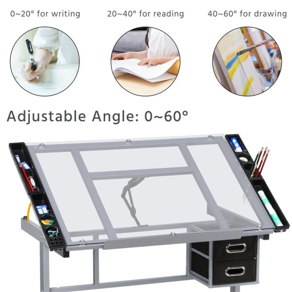 local-goods-image-201a0da2f7b-299e3ef2-4ead-441c-ab7e-52a6babada6f_1000x1000.jpeg.format Costoffs Adjustable Drawing Craft Table, 41" Glass Art Desk on Wheels with Storage Drawers for Artists & Home Office, Versatile Rolling Drawing Station, Christmas Gift
