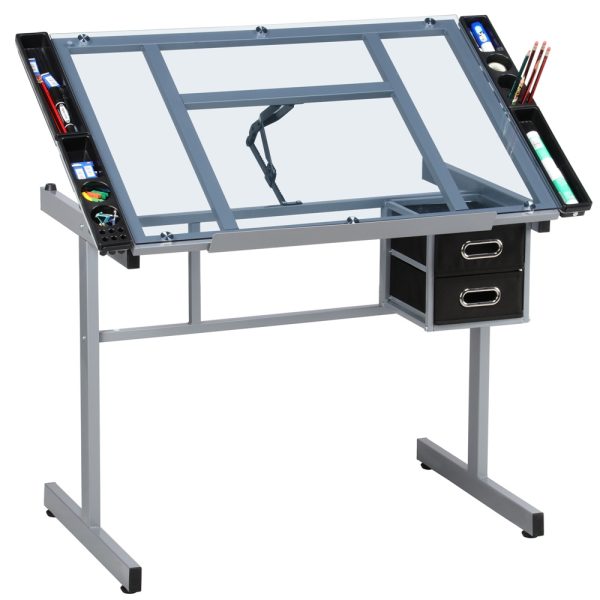 local-goods-image-201a0da2f7b-7d3d8c1f-2319-4053-be9f-aa4bddaf51da_1000x1000.jpeg.format Costoffs Adjustable Drawing Craft Table, 41" Glass Art Desk on Wheels with Storage Drawers for Artists & Home Office, Versatile Rolling Drawing Station, Christmas Gift