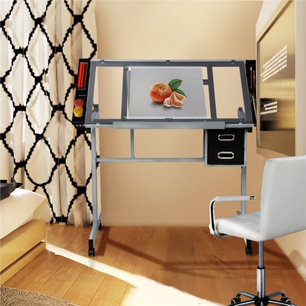 local-goods-image-201a0da2f7b-e08e72c5-9dad-4130-afa1-50b527321384_1000x1000.jpeg.format Costoffs Adjustable Drawing Craft Table, 41" Glass Art Desk on Wheels with Storage Drawers for Artists & Home Office, Versatile Rolling Drawing Station, Christmas Gift