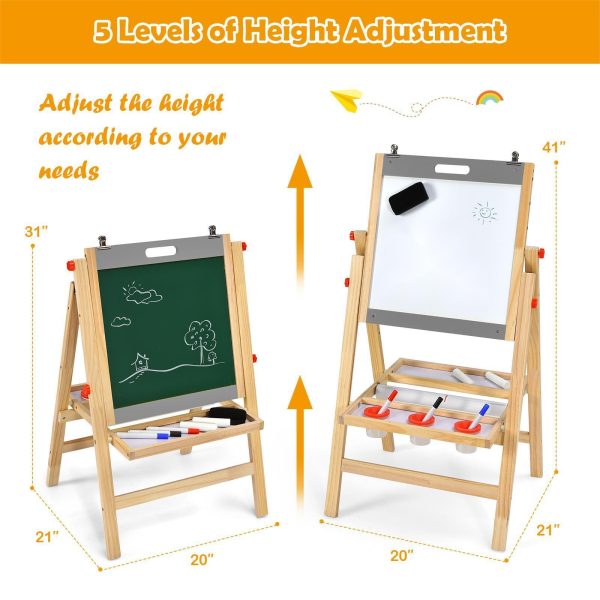 local-goods-image-201a0daa2e5-6112842b-6c31-4014-bb65-e983cfa9c3d3_1600x1600.jpeg.format COSTWAY 3-In-1 Foldable Kids Easel, Height Adjustable Wooden Art Easel Suitable for Kids Over 3 Years Old, Includes Eraser, 3 No-Drop Paint Cups, 2 Chalks, 3 Whiteboard Pens, Paper Roll, Double Boards & Storage Tray