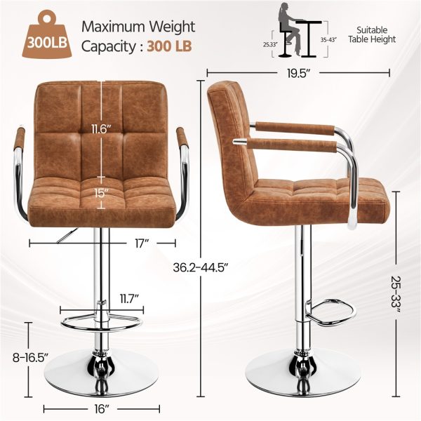 local-goods-image-20237f5034-47b0952d-81dc-452f-b903-acac86e4e384_1000x1000.jpeg.format Costoffs 2pcs PU Leather Bar Stools Adjustable Swivel Stools Kitchen Chairs with Large Steel Base, Backrests & Footrest for Dining Room, Kitchen Island, Home Bar Counter, Christmas Gift