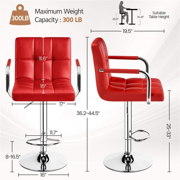 local-goods-image-20237f5034-6bca3988-fbf2-4ca5-a2c3-94ad16ea894d_1000x1000.jpeg.format Costoffs 2pcs PU Leather Bar Stools Adjustable Swivel Stools Kitchen Chairs with Large Steel Base, Backrests & Footrest for Dining Room, Kitchen Island, Home Bar Counter, Christmas Gift