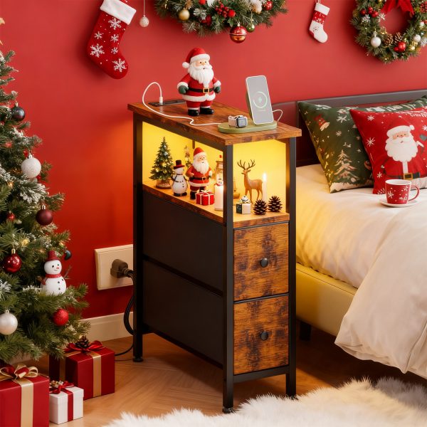 local-goods-image-2066d90000-245083e5-c5dc-447b-8843-e846b9d53291_1600x1600.jpeg.format WHONLINE Narrow End Table Living Room with Charging Station, Skinny Side Table with Fabric Drawers, Slim LED Nightstand for Bedroom, Small Spaces, Couch, Rustic Brown