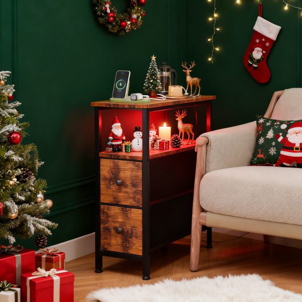 local-goods-image-2066d90000-ac6c73b5-806c-46f2-8088-4c6b154f5794_1600x1600.jpeg.format WHONLINE Narrow End Table Living Room with Charging Station, Skinny Side Table with Fabric Drawers, Slim LED Nightstand for Bedroom, Small Spaces, Couch, Rustic Brown