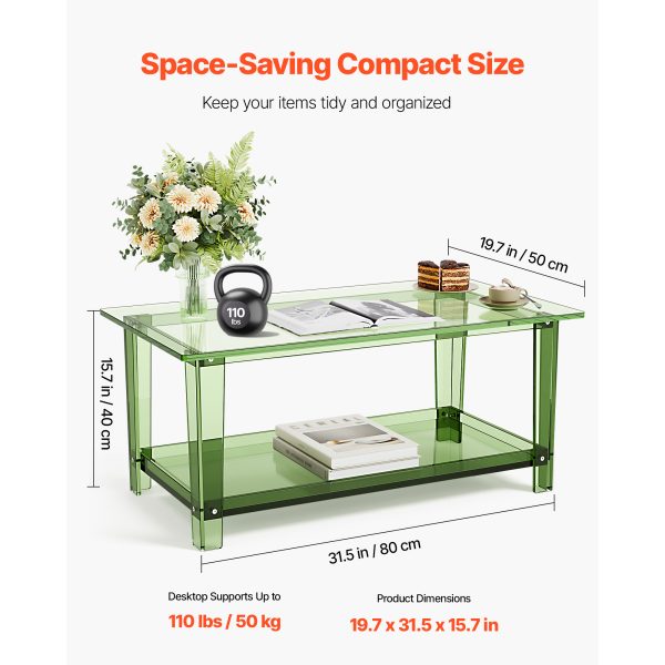 local-goods-image-2066d90d9c-1223fe9b-eda8-4f01-ae98-53c56f6cb2fd_2000x2000.jpeg.format-1 VEVOR Acrylic Coffee Table, 2 Tiers Center Table with Storage Shelf, Modern Rectangle Acrylic Coffee Desk, Ideal for Dining Room, Kitchen Island, Restaurant, Office, 19.7 x 31.5 x 15 in / 19.7 x 31.5 x 15.7 in (Green/Clear)