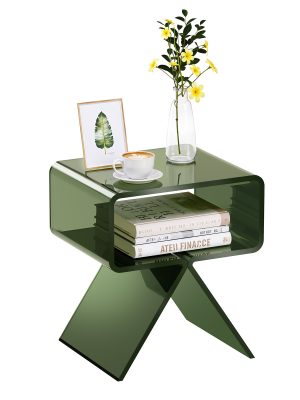 VEVOR Acrylic Nightstand Side Table, Modern Clear Bedside Table with Storage Shelf, Transparent Small End Desk for Living Room, Bedroom, Home Decor, No Assembly Needed, 11.8 x 15.4 x 17 in (Green)