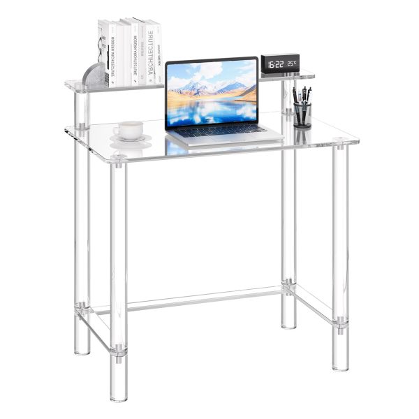local-goods-image-2066d90d9c-e0fdded1-8172-4f6f-bc66-669cb83a7ce3_1600x1600.jpeg.format VEVOR Acrylic Table, 2 Tiers Clear Office Desk with Monitor Stand, Acrylic Study Computer Desk, Modern Side End Table Nightstand for Bedroom, Office, Study, Cloakroom, 19.7 x 31.5 x 34.7 in (Clear)