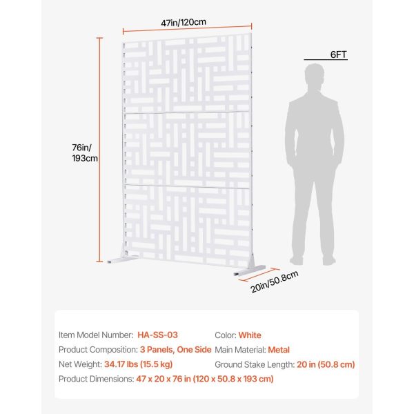 VEVOR Metal Privacy Screen 47" x 76" Outdoor Privacy Screens & Panels White