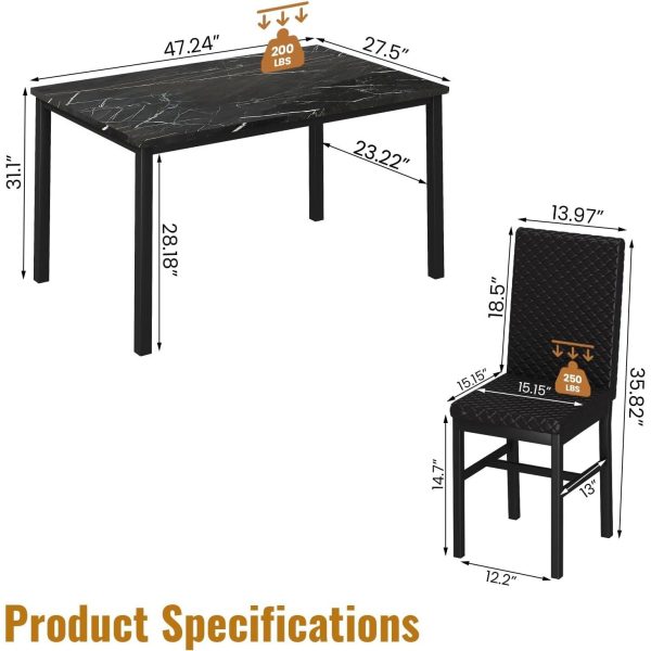 Modern Patio Dining Set for 4, 5-Piece Dining Table Set with 4 Chairs & Faux Marble Table for Small Space, Kitchen Dining Table Set with MDF Broad & Metal Frame for Patio, Dining Room, Kitchen