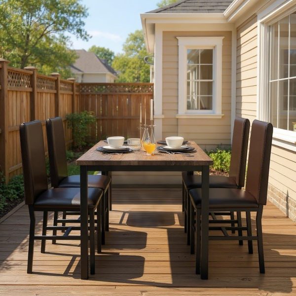 Modern Patio Dining Set for 4, 5-Piece Dining Table Set with 4 Chairs & Faux Marble Table for Small Space, Kitchen Dining Table Set with MDF Broad & Metal Frame for Patio, Dining Room, Kitchen