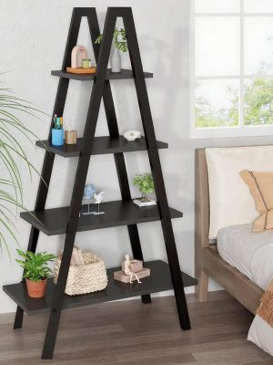 4-Tier Industrial Bookshelf with Metal Frame, Shelving, Flower Stand, Triangular Shape, Home Office and Living Room