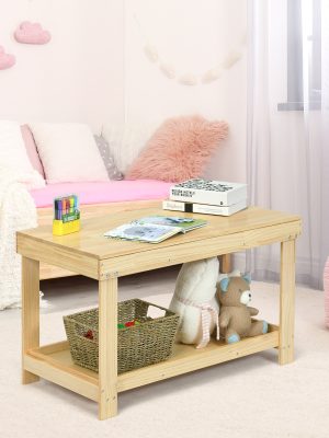 COSTWAY Solid Wood Kids Activity Play Table Block Table Multifunction W/Storage Patented