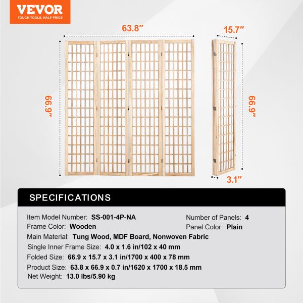 local-goods-image-2079f64092-54ab4f50-addb-4cff-afb2-d45fca23d8eb_1600x1600.jpeg.format VEVOR Room Divider, 4 Panel / 6 Panel Japanese Room Divider, Folding Privacy Screen Indoor, Portable Partition Dividers and Decoration Screens, for Room Separation, Home, Office, Restaurant & Bedroom (Natural / Black)