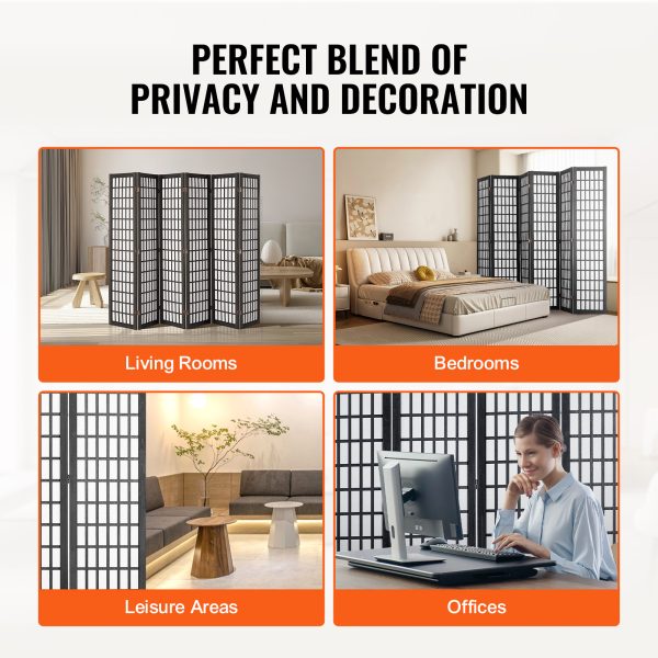 local-goods-image-2079f64092-6c83b77f-fedf-4139-bed0-51bee0871f10_1600x1600.jpeg.format VEVOR Room Divider, 4 Panel / 6 Panel Japanese Room Divider, Folding Privacy Screen Indoor, Portable Partition Dividers and Decoration Screens, for Room Separation, Home, Office, Restaurant & Bedroom (Natural / Black)