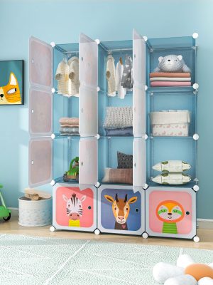 COSYWAY 12-Cube Kids Wardrobe Baby Dresser Bedroom Armoire Clothes Hanging Closet w/Door