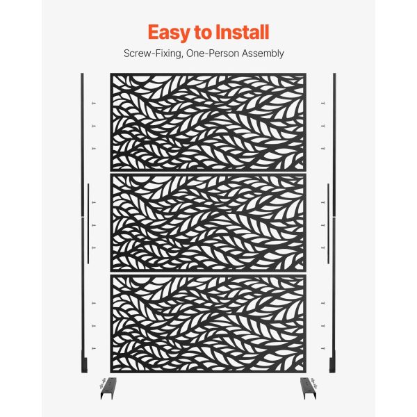 VEVOR Metal Privacy Screen 47" x 72/76" Outdoor Privacy Screens & Panels Black