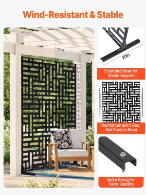 VEVOR Metal Privacy Screen 47" x 72/76" Outdoor Privacy Screens & Panels Black