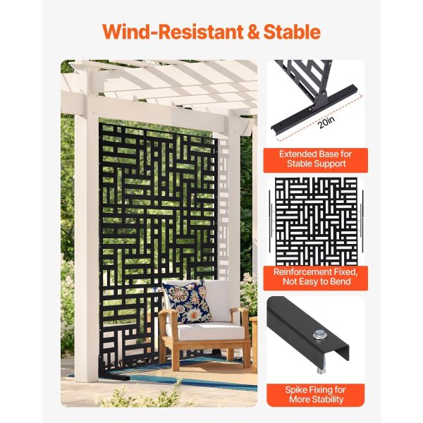VEVOR Metal Privacy Screen 47" x 72/76" Outdoor Privacy Screens & Panels Black