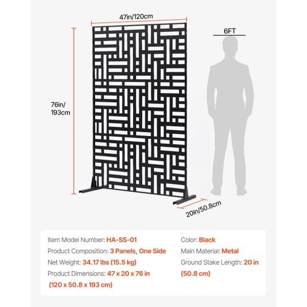 VEVOR Metal Privacy Screen 47" x 72/76" Outdoor Privacy Screens & Panels Black