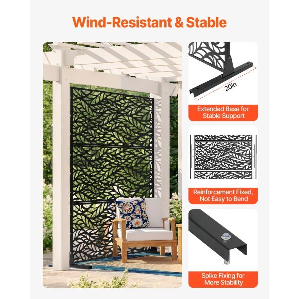 VEVOR Metal Privacy Screen 47" x 72/76" Outdoor Privacy Screens & Panels Black