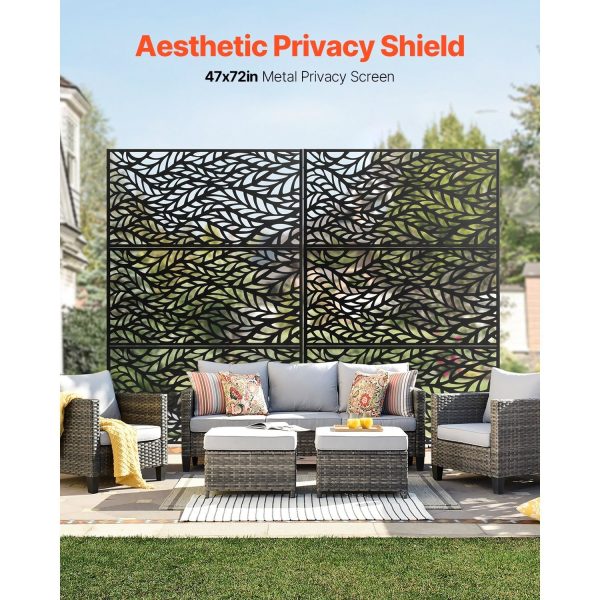 VEVOR Metal Privacy Screen 47" x 72/76" Outdoor Privacy Screens & Panels Black