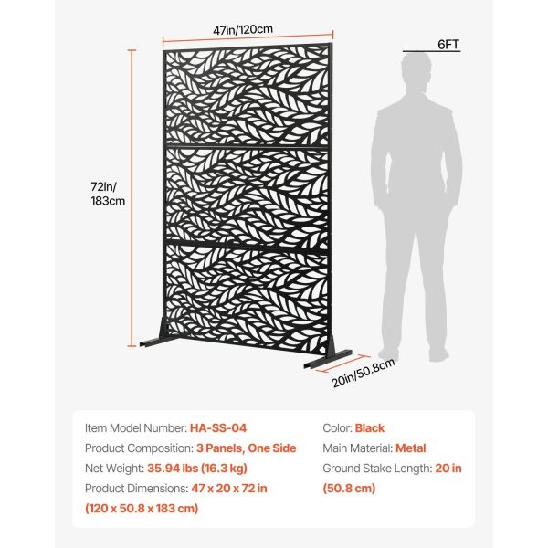 VEVOR Metal Privacy Screen 47" x 72/76" Outdoor Privacy Screens & Panels Black
