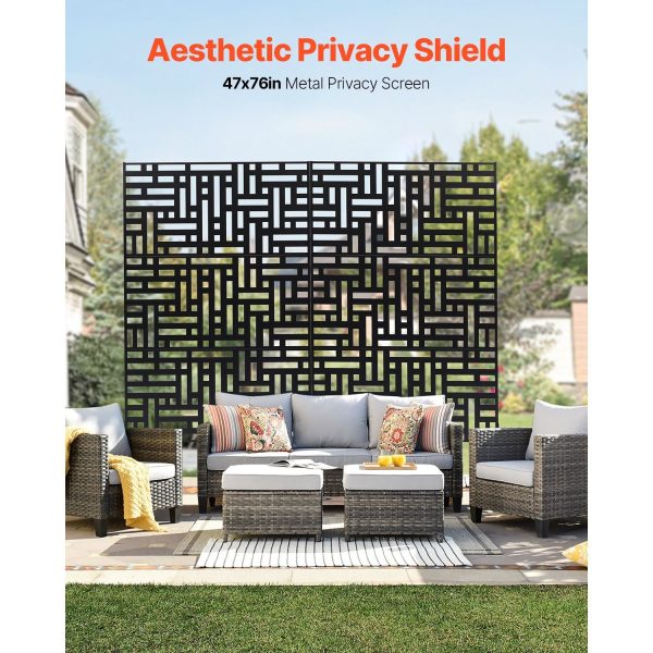 VEVOR Metal Privacy Screen 47" x 72/76" Outdoor Privacy Screens & Panels Black