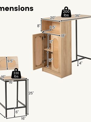 3-Piece Bar Table and Chairs Set, Counter Height Kitchen Table with 2 Bar Stools & Storage Shelves, Breakfast Table Set with Backrests & Footrests, Rectangular High Top Pub Table with Chairs for 2