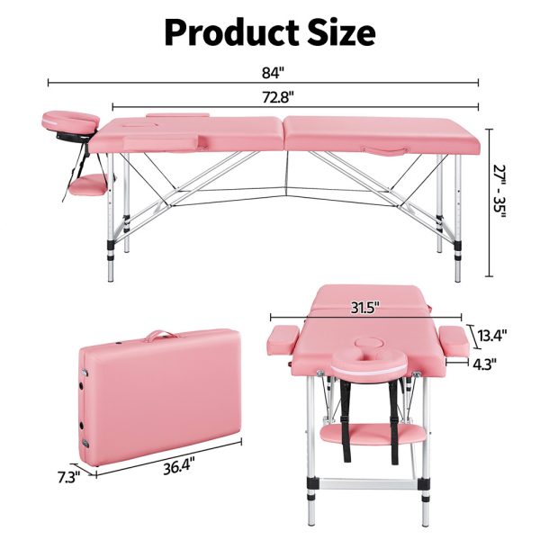 local-goods-image-20add702fa-76a66aa0-77c7-4451-aa57-b94d0284e7e5_1000x1000.jpeg.format Costoffs 24/28 inch Portable Massage Table, Foldable Design, Aluminum Alloy, Adjustable Height, Multi-functional Spa Bed with Face Cradle, Armrests, Hand Pallet for Eyelash Extensions, Tattoo & Spa Use, Black/Pink