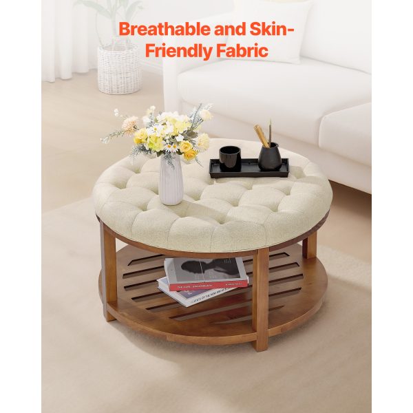 VEVOR Large Round/Square Ottoman Coffee Table 31.9 Inch Upholstered Tufted Linen/Dark gray Ottoman