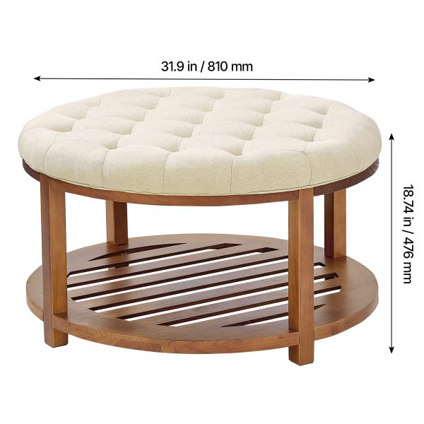 VEVOR Large Round/Square Ottoman Coffee Table 31.9 Inch Upholstered Tufted Linen/Dark gray Ottoman