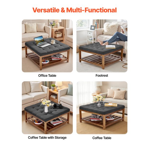 VEVOR Large Round/Square Ottoman Coffee Table 31.9 Inch Upholstered Tufted Linen/Dark gray Ottoman