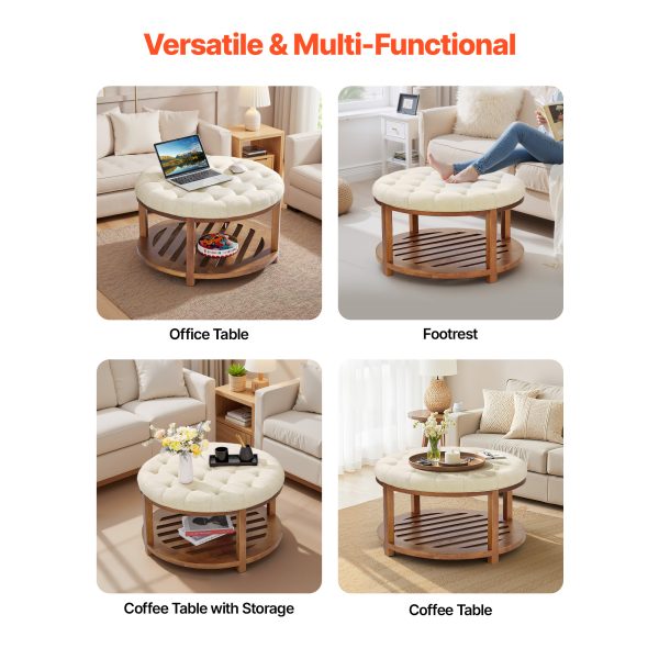 VEVOR Large Round/Square Ottoman Coffee Table 31.9 Inch Upholstered Tufted Linen/Dark gray Ottoman