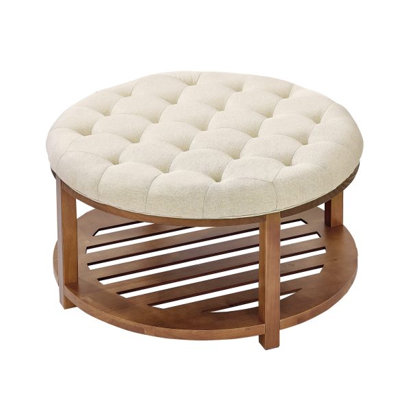 VEVOR Large Round/Square Ottoman Coffee Table 31.9 Inch Upholstered Tufted Linen/Dark gray Ottoman