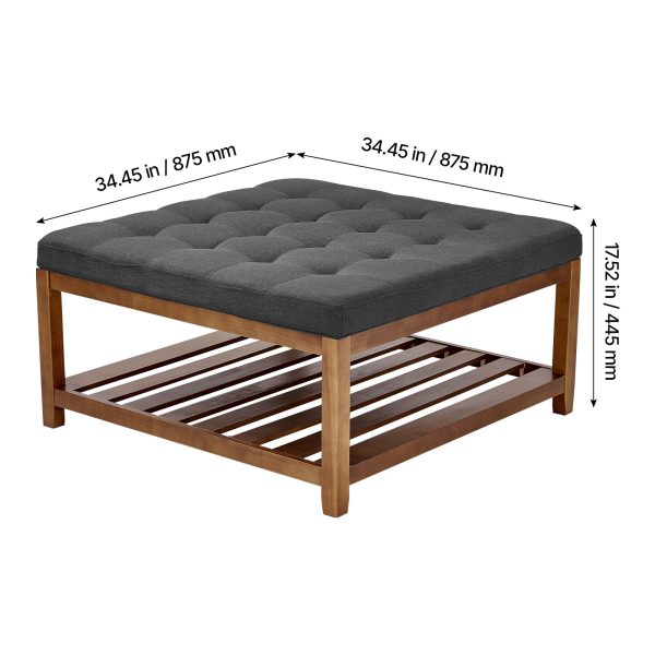 VEVOR Large Round/Square Ottoman Coffee Table 31.9 Inch Upholstered Tufted Linen/Dark gray Ottoman