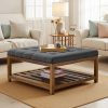 VEVOR Large Round/Square Ottoman Coffee Table 31.9 Inch Upholstered Tufted Linen/Dark gray Ottoman