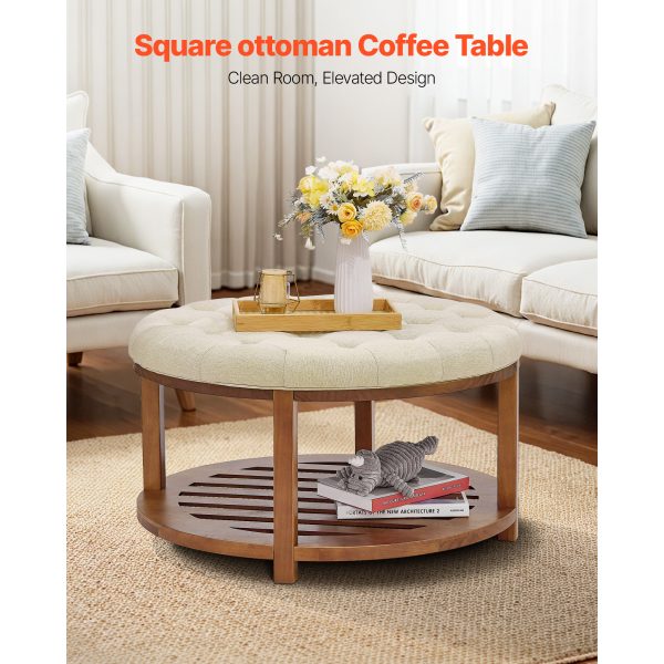VEVOR Large Round/Square Ottoman Coffee Table 31.9 Inch Upholstered Tufted Linen/Dark gray Ottoman