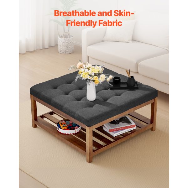 VEVOR Large Round/Square Ottoman Coffee Table 31.9 Inch Upholstered Tufted Linen/Dark gray Ottoman