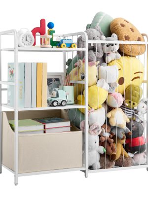 VEVOR Stuffed Animal Storage Toy Storage Organizer 2-Tier Bookshelf 4 Cubbies White