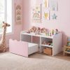 local-goods-image-21137b243de-7a3e25bf-c015-4a1c-9366-409ae55694e0 COSTWAY Scalloped Kids Bookshelf and Toy Storage Organizer, Wooden Toddler Book Rack with Movable Drawer, Flip-up Top & 4 Universal Wheels, Anti-toppling Kit, Indoor Children Furniture for Playroom, Bedroom