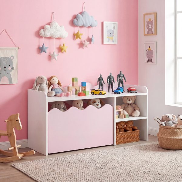 local-goods-image-21137b243de-82a87bdd-3a90-4db6-b97d-df5465d536c8 COSTWAY Scalloped Kids Bookshelf and Toy Storage Organizer, Wooden Toddler Book Rack with Movable Drawer, Flip-up Top & 4 Universal Wheels, Anti-toppling Kit, Indoor Children Furniture for Playroom, Bedroom