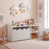 local-goods-image-21137b243de-b53b611f-a090-41d0-863e-d41535b53f5a-1 COSTWAY Scalloped Kids Bookshelf and Toy Storage Organizer, Wooden Toddler Book Rack with Movable Drawer, Flip-up Top & 4 Universal Wheels, Anti-toppling Kit, Indoor Children Furniture for Playroom, Bedroom