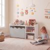 local-goods-image-21137b243de-c9905b75-565d-4b29-9c8f-cc960bfe840e-1 COSTWAY Scalloped Kids Bookshelf and Toy Storage Organizer, Wooden Toddler Book Rack with Movable Drawer, Flip-up Top & 4 Universal Wheels, Anti-toppling Kit, Indoor Children Furniture for Playroom, Bedroom