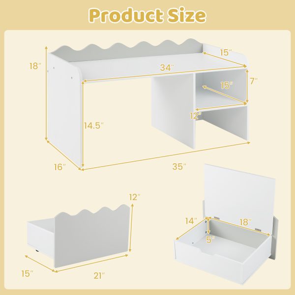 local-goods-image-21137b243de-d3fc2672-8b35-4aac-8742-bc5c54945adb-1 COSTWAY Scalloped Kids Bookshelf and Toy Storage Organizer, Wooden Toddler Book Rack with Movable Drawer, Flip-up Top & 4 Universal Wheels, Anti-toppling Kit, Indoor Children Furniture for Playroom, Bedroom