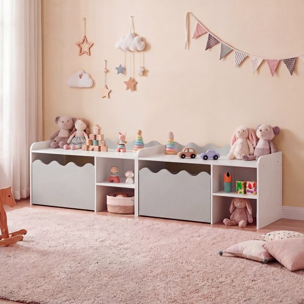 local-goods-image-21137b243de-e79d1e03-bf35-44f6-b49c-c86741b58394 COSTWAY Scalloped Kids Bookshelf and Toy Storage Organizer, Wooden Toddler Book Rack with Movable Drawer, Flip-up Top & 4 Universal Wheels, Anti-toppling Kit, Indoor Children Furniture for Playroom, Bedroom