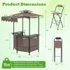 COSTWAY 3-Piece Patio Bar Set, Outdoor Grill Gazebo & 2 Folding Bar Stools w/4 Slatted Metal Shelves, 6 Hanging Hooks & Glass Holders for Grilling Essentials, 2-Tier BBQ Gazebo Canopy for Yard, Garden